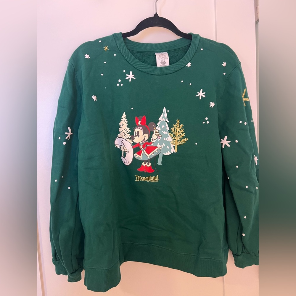 Disneyland Green Christmas Sweatshirt with Minnie Mouse